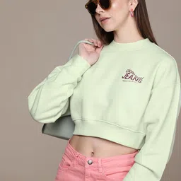 Calvin Klein Jeans Solid Long Sleeves Crop Casual Sweatshirt-image-6