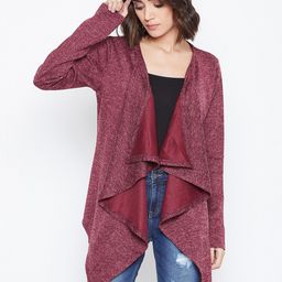 Zastraa Women Rust Solid Waterfall Shrug-40