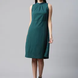 Ayaany Teal Green Solid A-Line Dress-picture-17
