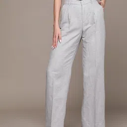 MANGO Women Sustainable Linen Blend Pleated Trousers-image-4