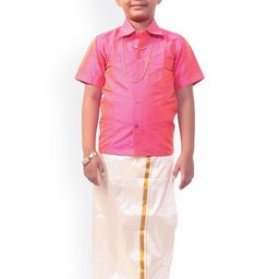 Thala-thalapathy Boys Pink Solid Shirt with Veshti & Gift Set-22