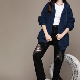 The Roadster Lifestyle Co. Solid Drop-Shoulder Sleeves Oversized Hooded Sherpa Sweatshirt-image-94