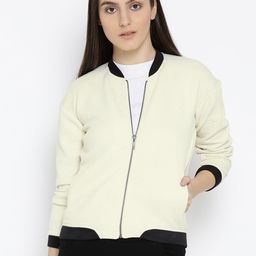 Wills Lifestyle Women Cream-Coloured Self Design Bomber Jacket-image-25