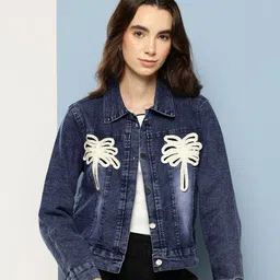 Aarika Women Washed Crop Denim Jacket with Applique-picture-46