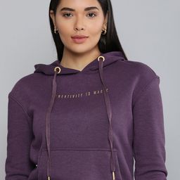 Chemistry Women Purple Solid Hooded Sweatshirt with Print Detailing-image-54