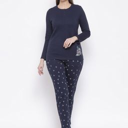 Kanvin Women Navy Blue & White Solid Night Suit MJKAW20473A-image-34