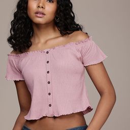 The Roadster Life Co. Off-Shoulder Ruffles Ribbed Crop Top-picture-8