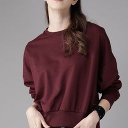 Roadster Women Burgundy Solid Sweatshirt-26