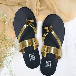 POSTCARD Women Gold-Toned Solid One Toe Flats-image-34