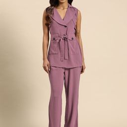 WoowZerz Women Solid Coat & Palazzos Co-Ords-image-46
