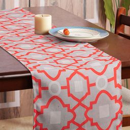 HOUZZCODE Orange & Grey Moroccan Patterned Rectangular Table Runner-9
