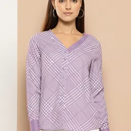 her by invictus Micro-Geometric Printed Cuffed Sleeve Shirt Style Top-image-22