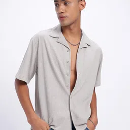 glitchez Breezy Streetwear Self-Textured Cuban Collar Relaxed Fit Shirt-image-66