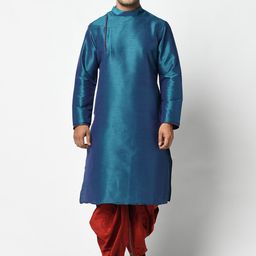 DEYANN Men Blue & Red Solid Kurta with Dhoti Pants-37