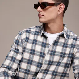 The Roadster Lifestyle Co. Textured Checked Pure Cotton Oversized Casual Shirt-image-19