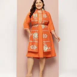 Sztori Plus Size Ethnic A-Line Dress with Dupatta-image-71
