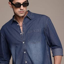 The Roadster Life Co. Pure Cotton Drop-Shoulder Sleeves Relaxed Fit Chambray Casual Shirt-image-66