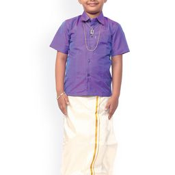 Thangamagan Boys Purple & White Solid Shirt and Veshti-image-80