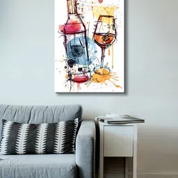 999Store Red, Blue & Orange Hand-Painted Wine Bottle & Glass Wall Painting-image-27