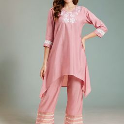 Azira Floral Embroidered V-Neck Tunic With Trousers-36