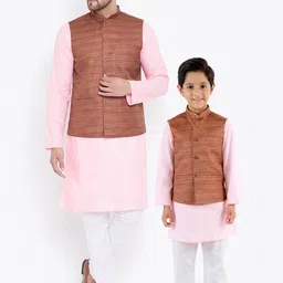 VASTRAMAY Men Pink Kurta with Pyjamas & Nehru Jacket-picture-20