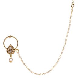 ANIKAS CREATION Gold-Plated & White Beaded & Stone-Studded Chained Nose Ring-image-94