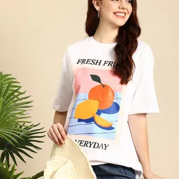 Mast & Harbour Women Relaxed Fit Printed Drop-Shoulder Sleeves Pure Cotton T-shirt-picture-1