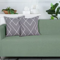 Ode & Cleo Grey Self Design Square Cushion Cover-30