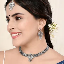Voylla Silver-Plated Stone Studded Jewellery Set-picture-12