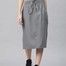 Popnetic Solid Cotton Tailored Skirt with Pocket-picture-22