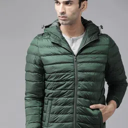 Roadster Men Olive Green Solid Hooded Puffer Jacket-picture-27