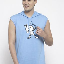 Friskers Men Turquoise Blue Printed Hood T-shirt-image-75