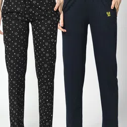 VIMAL JONNEY Women Pack of 2 Black & Navy Blue Solid Lounge Pants-image-80