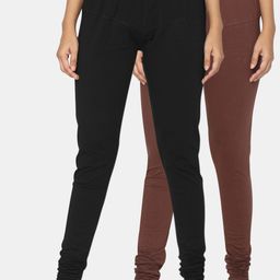 TSG Bliss Women Pack Of 2 Black & Brown Solid Churidar-Length leggings-image-54