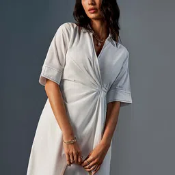 AND Shirt Collar Short Sleeves A-Line Cotton Dress-image-54