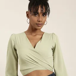 SHOWOFF Flared Sleeve Wrap Crop Top-image-73