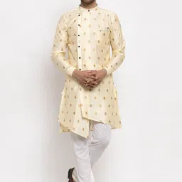 KLOTTHE Men Beige & White Printed Kurta with Churidar-image-77