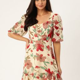 20Dresses Cream-Coloured & Maroon Floral Printed A-Line Dress-picture-44