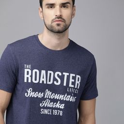 Roadster Men Navy Blue & White Printed Pure Cotton T-shirt-image-24