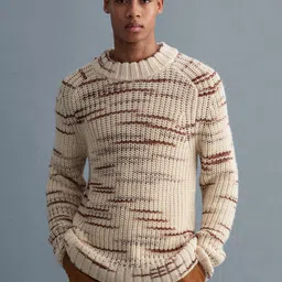 GANT Men Cream-Coloured & Brown Striped Pullover-image-40