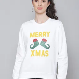 SASSAFRAS Women White Printed Fleece Sweatshirt-image-69