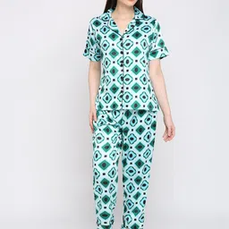 Smarty Pants Geometric Printed Satin Night Suit-image-15