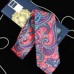 PELUCHE Unisex Red & Blue Printed Skinny Tie-image-22