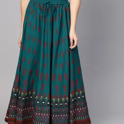 Anayna Teal Blue & Red Printed Flared Maxi Skirt-picture-6