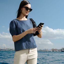 Allen Solly Woman Blue Solid Puffed Sleeves Top-image-40