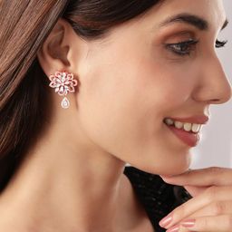 Rubans Rose Gold-Toned Handcrafted Floral Studs-12