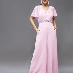 Miss Chase V-Neck Flared Sleeve Basic Jumpsuit with Embroidered-picture-50