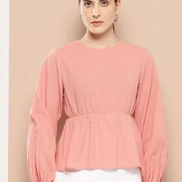 Chemistry Seersucker Cotton Cinched Waist Top-11