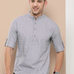 HERE&NOW Men Slim Fit Mandarin Collar Roll-Up Sleeves Opaque Casual Shirt-image-21