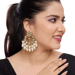 Rhymee Gold-Plated Kundan & Beaded Drop Earrings-7